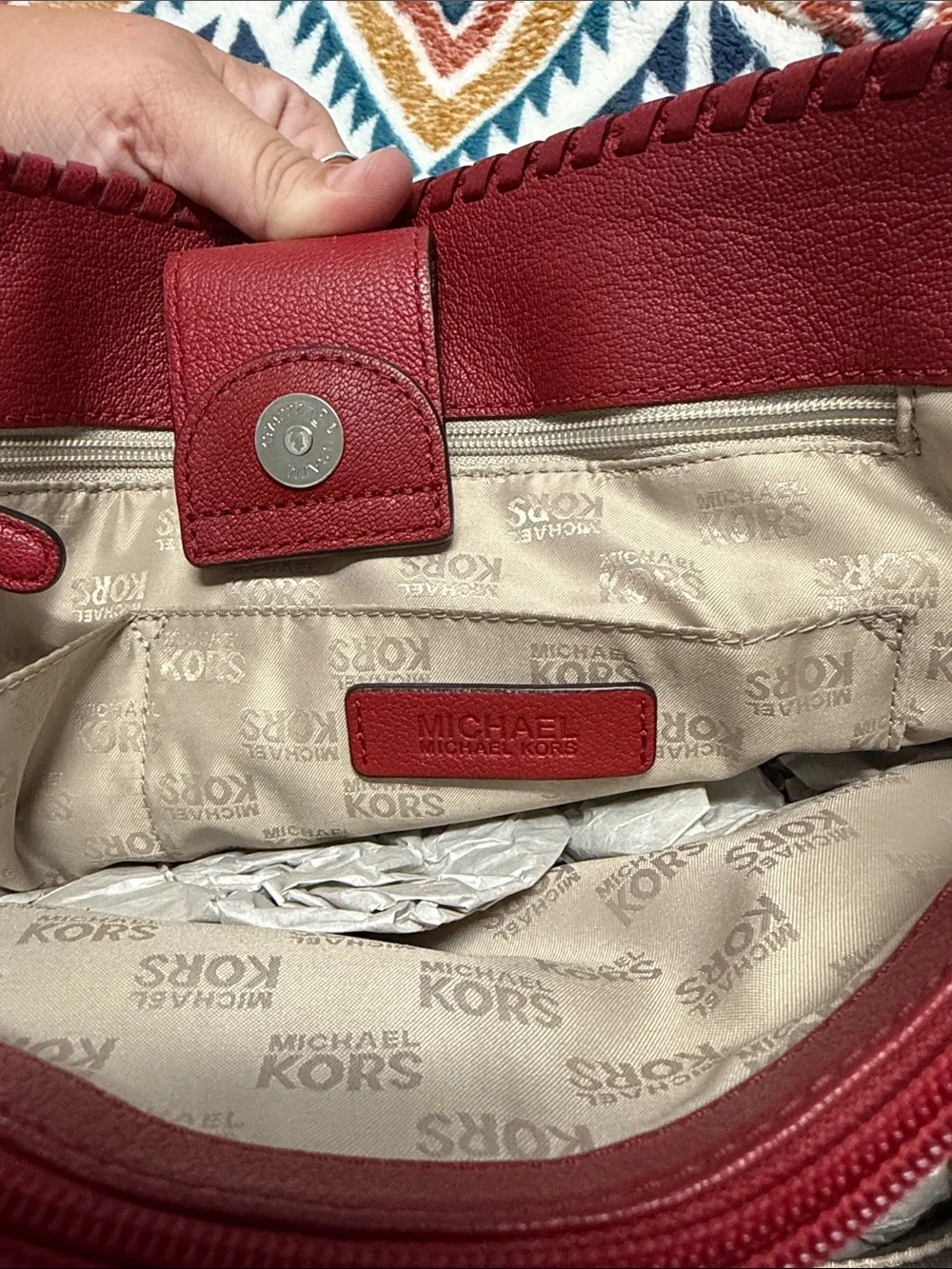 Michael Kors Red Leather Satchel with Removable Strap
